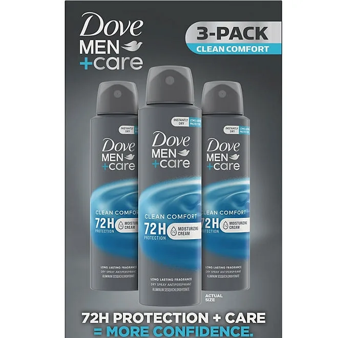 Dove Men's+Care Clean Comfort Antiperspirant Deodorant Dry Spray, 3.8 oz., 3 pk. 2