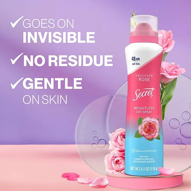 Secret Dry Spray Women's Antiperspirant Deodorant, Vanilla, Wild Rose & Waterlily, 4.1 oz., 3 pk. 4