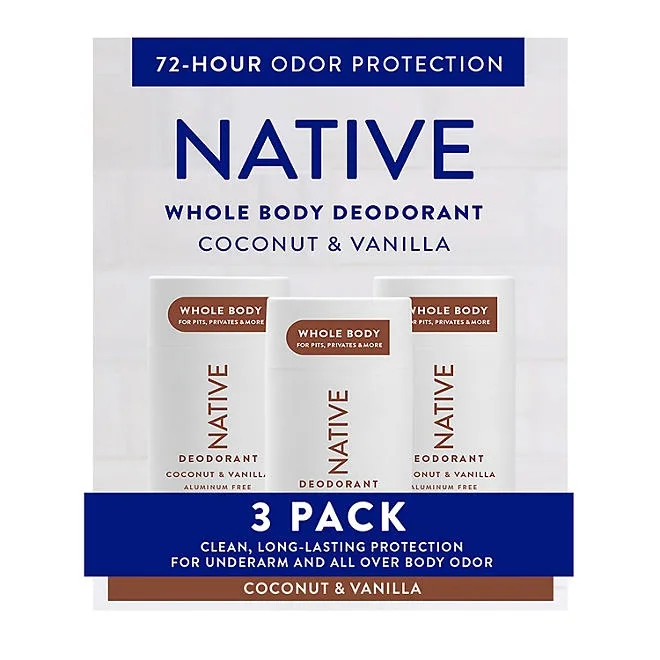 Native Whole Body Aluminum-Free Deodorant, Coconut & Vanilla, 2.3oz., 3pk. 2
