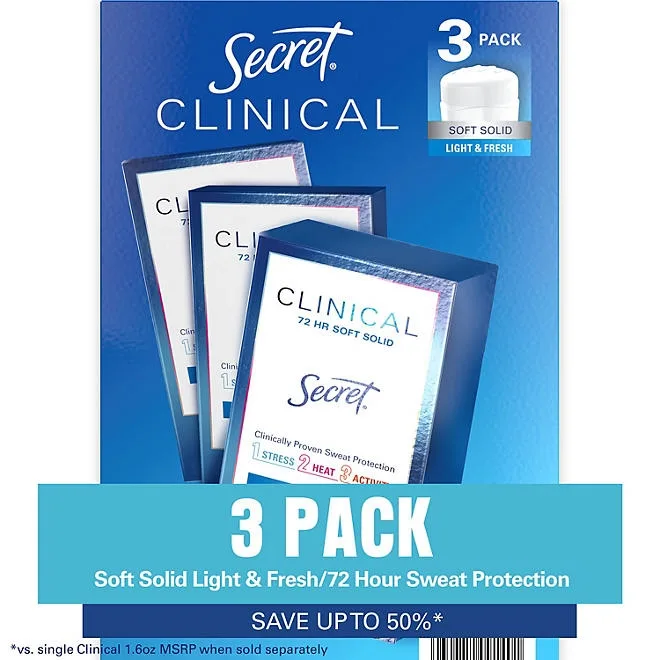 Secret Clinical Soft Solid Antiperspirant and Deodorant, Light & Fresh, 1.6 oz., 3 ct. 2
