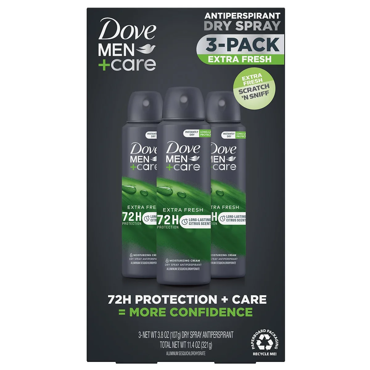 Dove Men+Care Extra Fresh Dry Spray Antiperspirant, 3.8 oz., 3 pk.