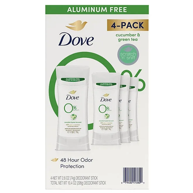 Dove 0% Aluminum Deodorant, Cucumber and Green Tea., 2.6 oz., 4 pk. 2