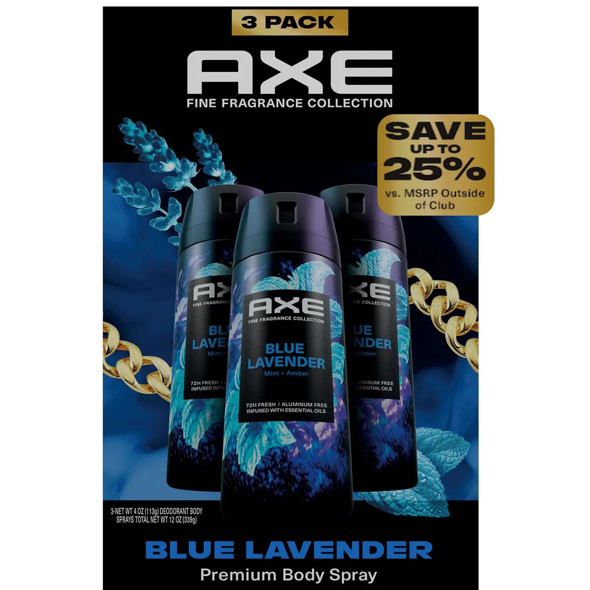AXE Premium Deodorant Body Spray, Blue Lavender, 4 oz., 3 pk.