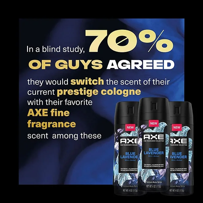 AXE Premium Deodorant Body Spray, Blue Lavender, 4 oz., 3 pk. 5