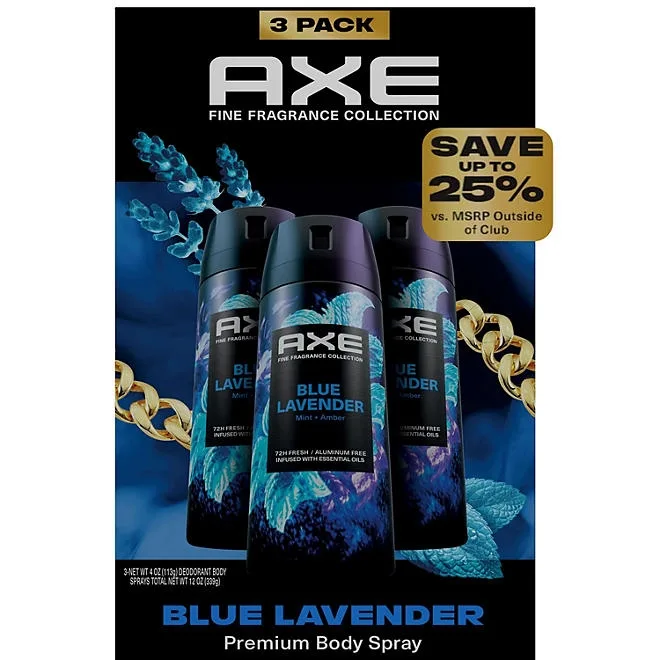AXE Premium Deodorant Body Spray, Blue Lavender, 4 oz., 3 pk. 2