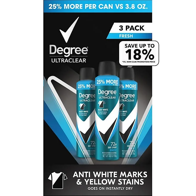 Degree for Men Ultraclear Black+White Deodorant Dry Spray, Fresh, 4.8 oz., 3 pk. 2