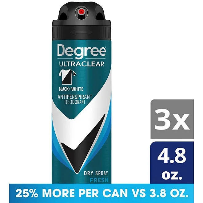Degree for Men Ultraclear Black+White Deodorant Dry Spray, Fresh, 4.8 oz., 3 pk. 3