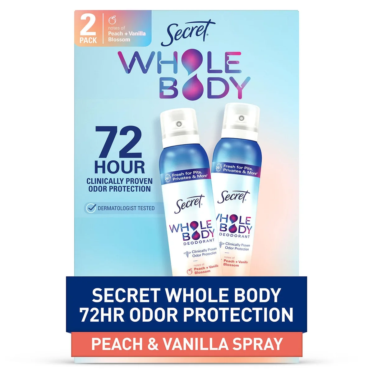 Secret Whole Body Sprays Deodorant, Peach & Vanilla, 3.5 oz., 2 pk.