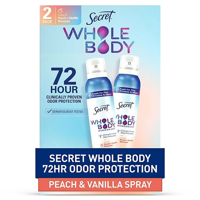 Secret Whole Body Sprays Deodorant, Peach & Vanilla, 3.5 oz., 2 pk. 2