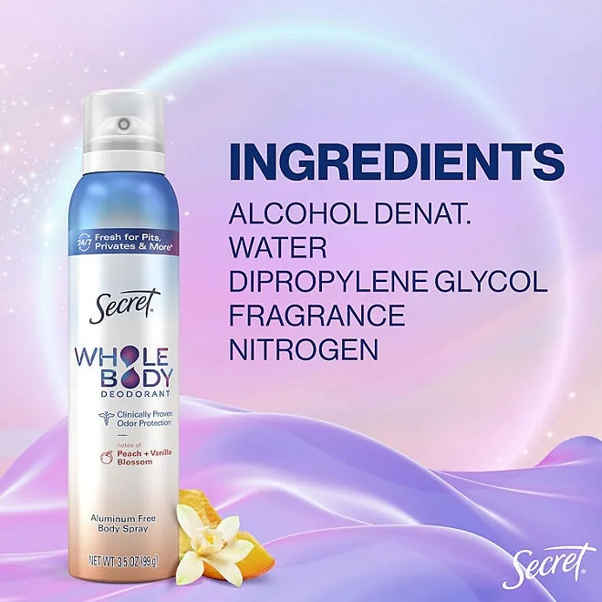 Secret Whole Body Sprays Deodorant, Peach & Vanilla, 3.5 oz., 2 pk. 3
