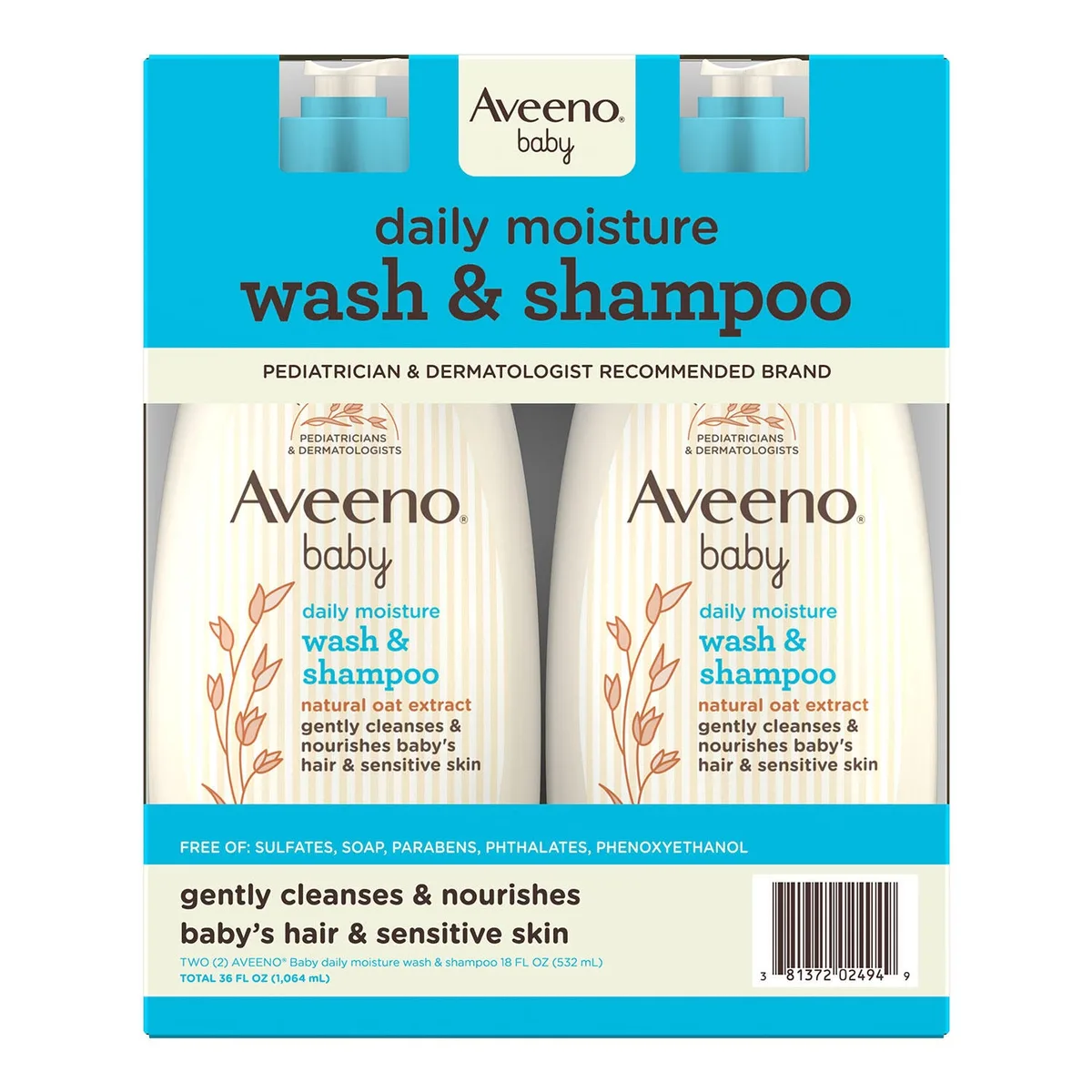 Aveeno Baby 2-in-1 Wash and Shampoo, 18 fl. oz., 2 pk.