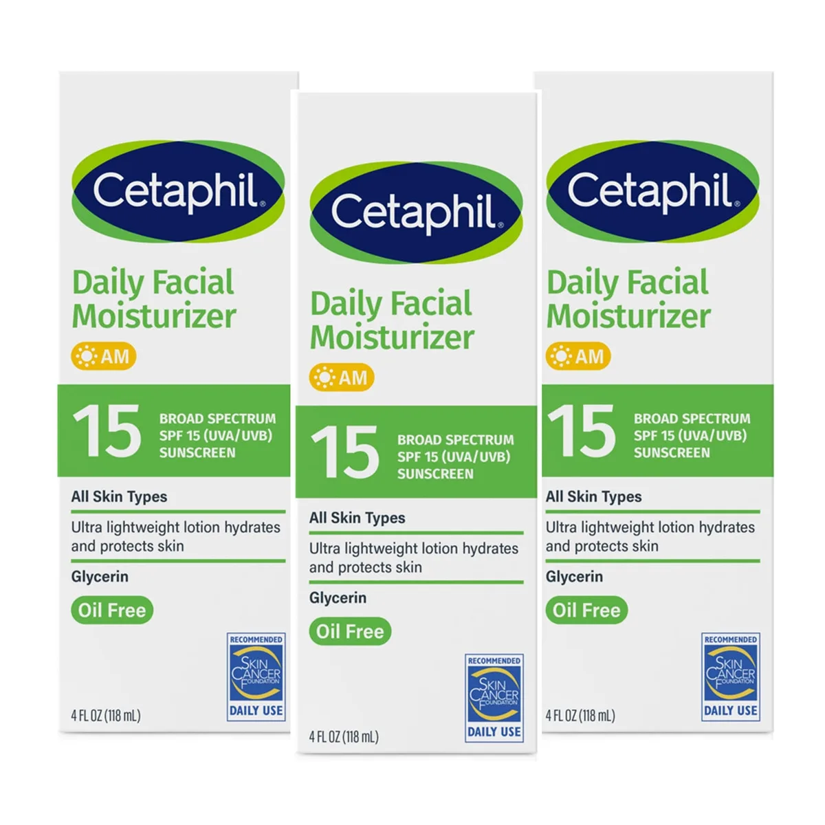 Cetaphil Daily Facial Moisturizer with Sunscreen, SPF 15, 4 fl. oz., 3 pk.