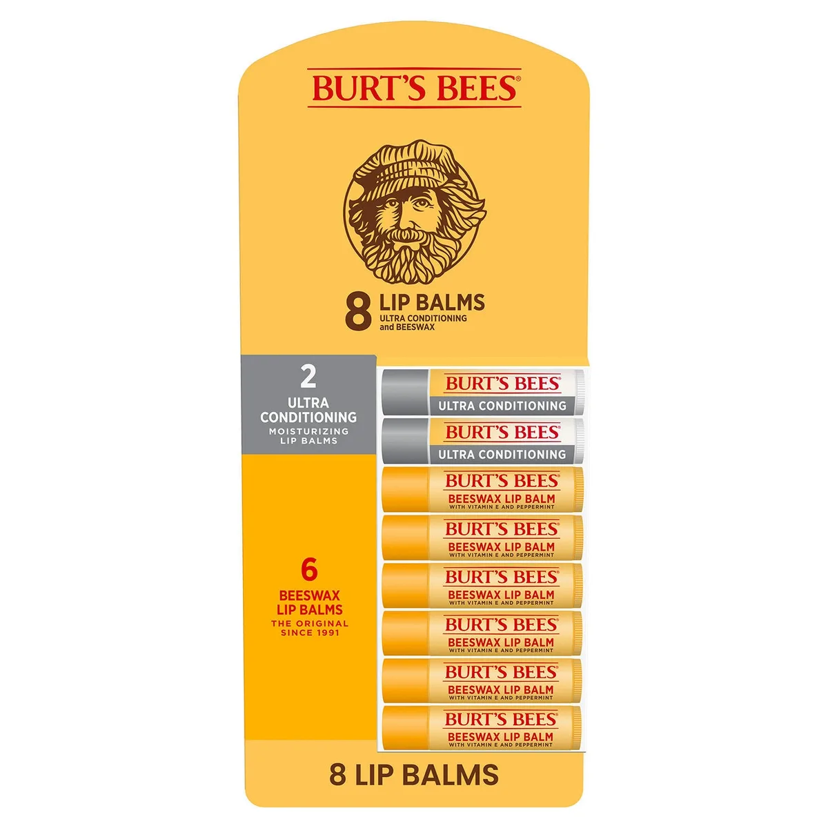 Burt's Bees 100% Natural Origin Beeswax Moisturizing Lip Balm 8 pk.