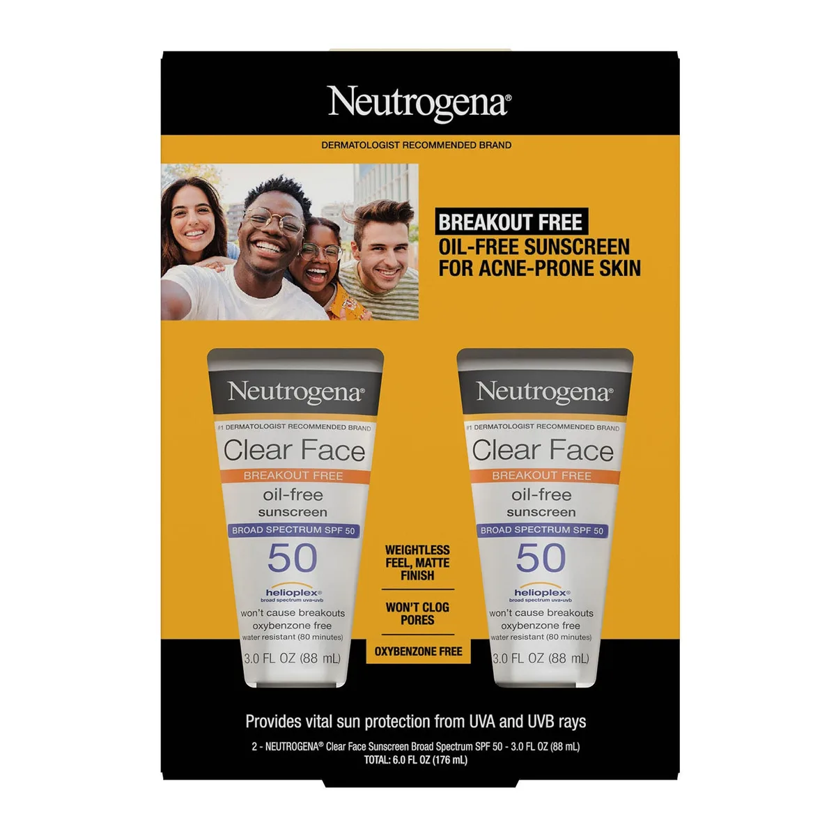 Neutrogena Clear Face Sunscreen, SPF 50, 3 oz., 2 pk.