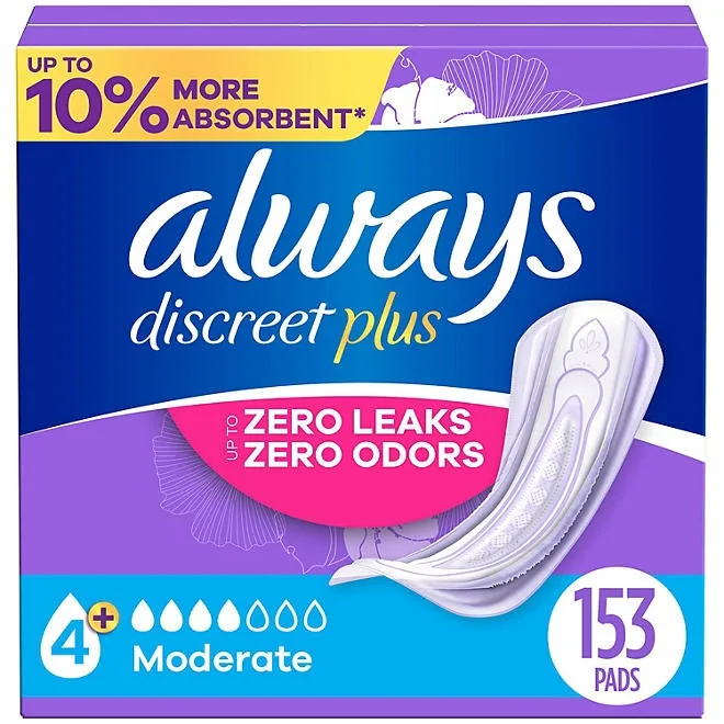 Always Discreet plus Incontinence Pads for Women, Moderate, 153 ct. 2
