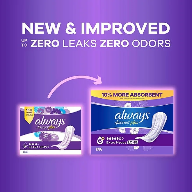 Always Discreet plus Incontinence Pads for Women, Extra Heavy Long, 90 ct. 3