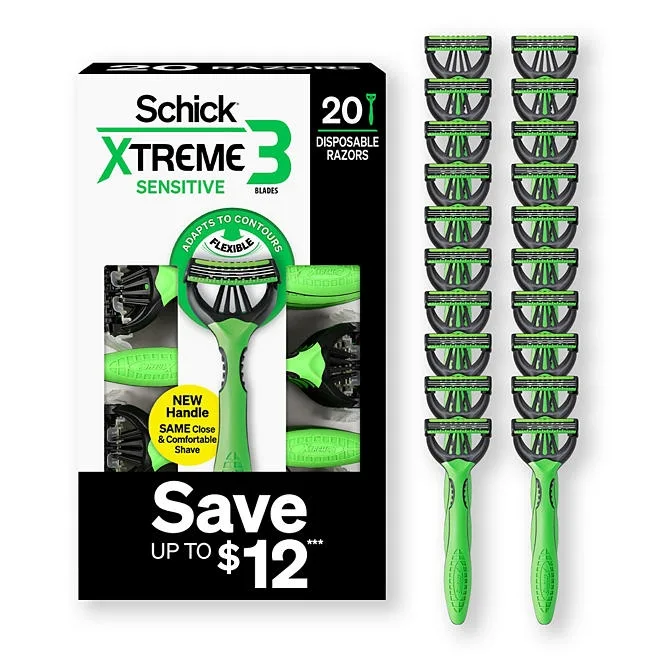 Schick Xtreme3 Sensitive Disposable Razors for Men, 20 ct. 2