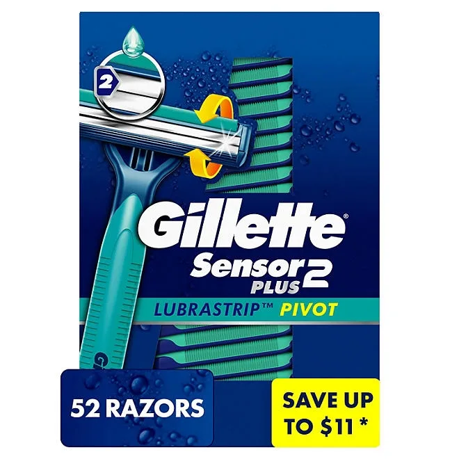 Gillette Sensor2 Plus Lubrastrip Pivoting Head Disposable Razors, 52 ct. 2