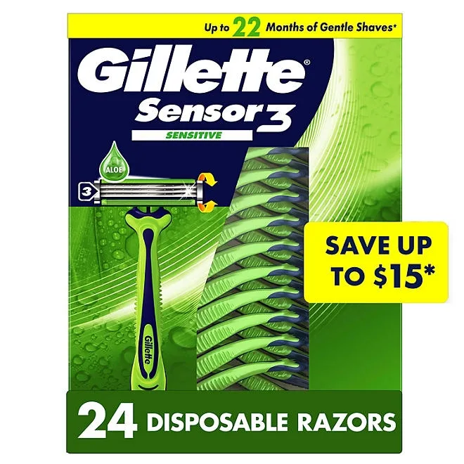 Gillette Sensor3 Sensitive Men's Disposable Razor, 24 ct. 2