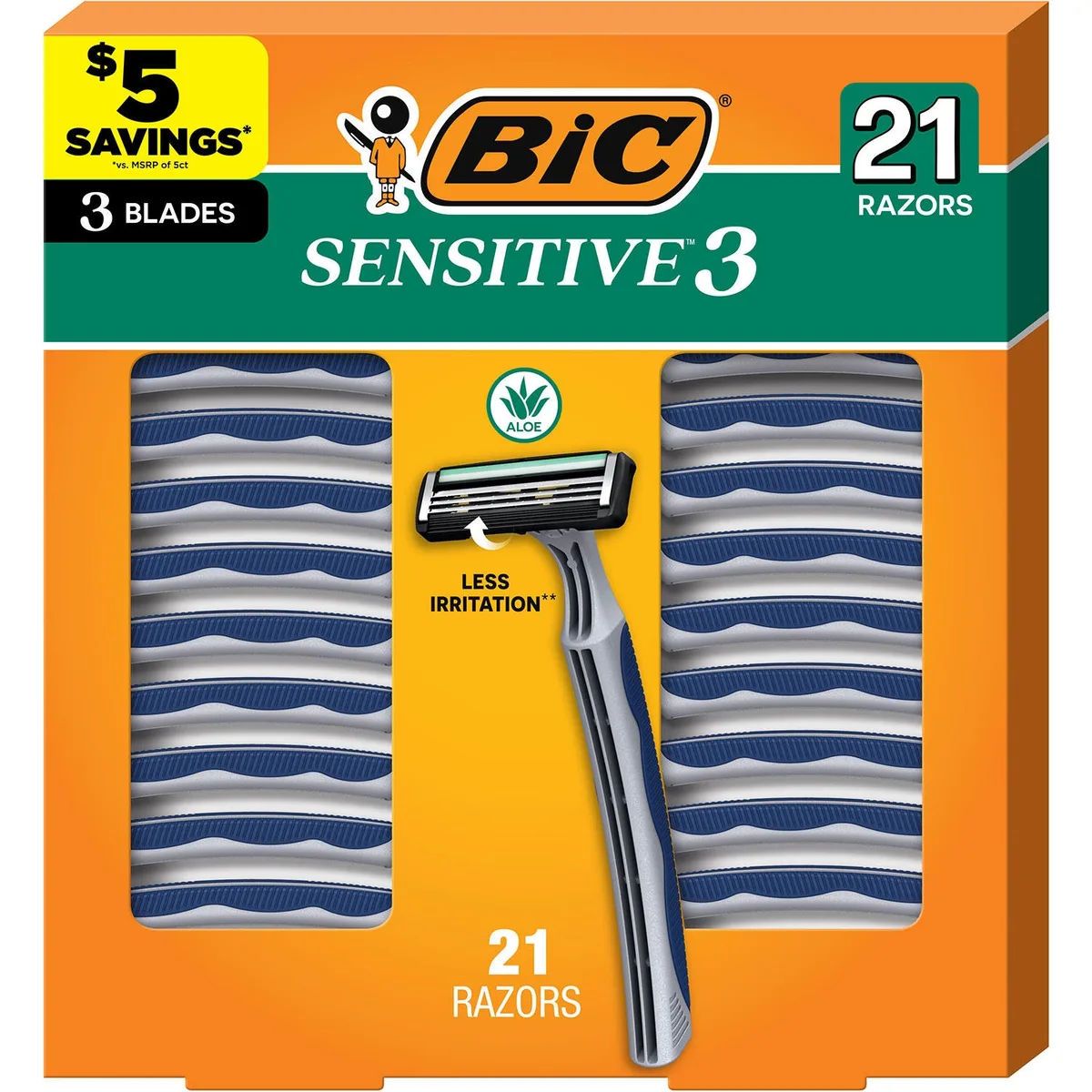 BIC Sensitive 3 Disposable Razors for Men, 3 Blade, 21 ct.