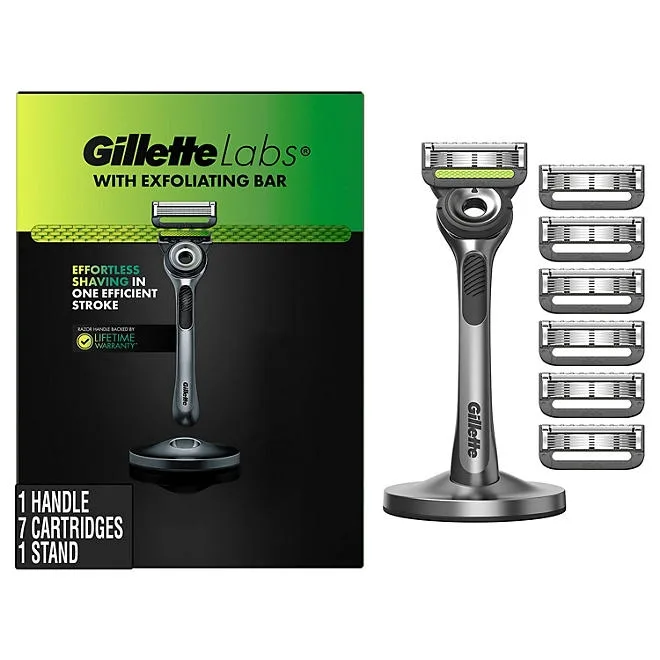 GilletteLabs Men's Razor with Exfoliating Bar - 1 Handle, 7 Refills, 1 Premium Magnetic Stand 2