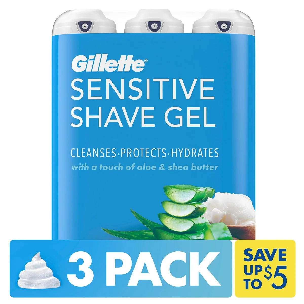 Gillette Sensitive Shave Gel with Aloe & Shea Butter, 7 oz., 3 pk.