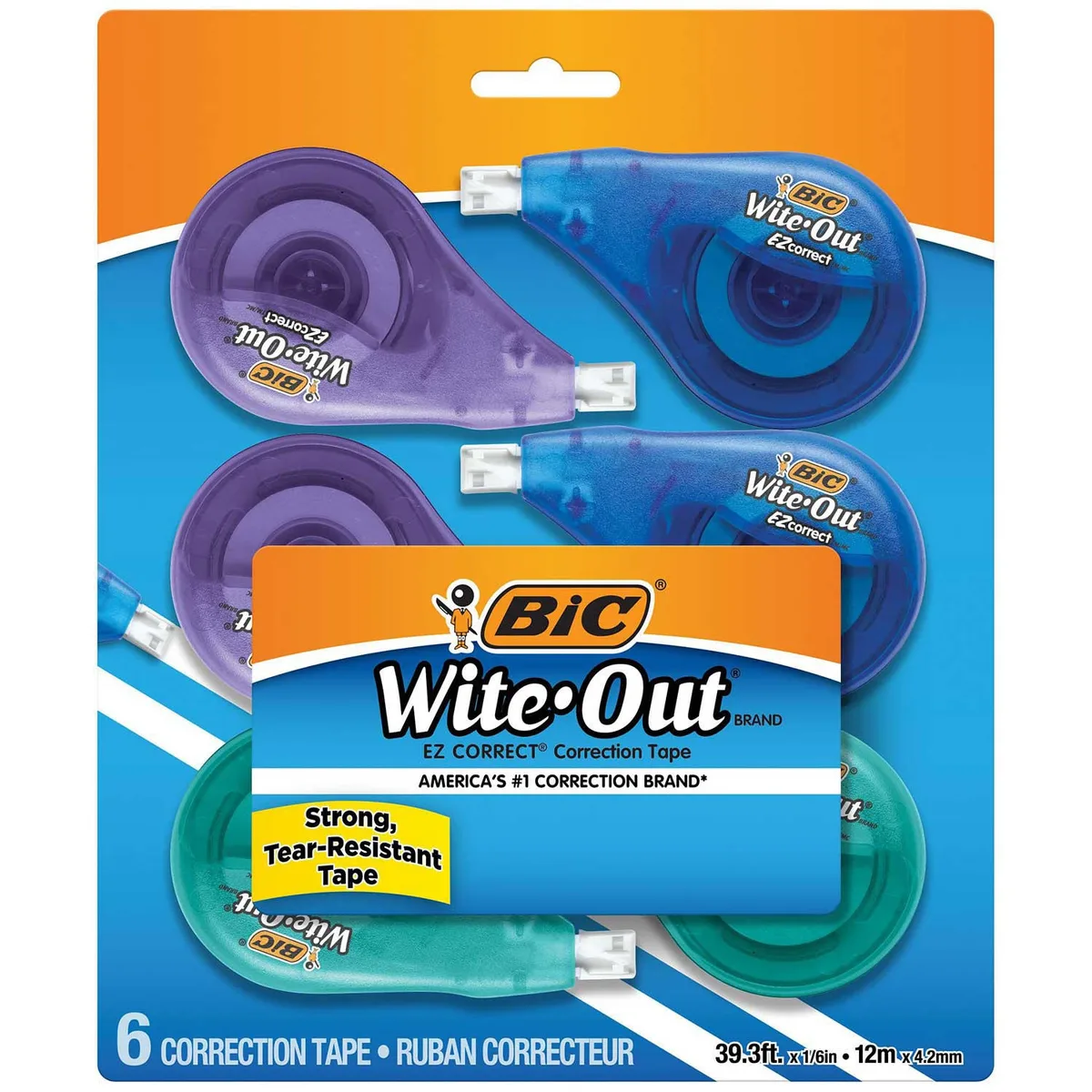 BIC Wite-Out Brand EZ Correct Correction Tape, White, 6 Count, Colors may vary