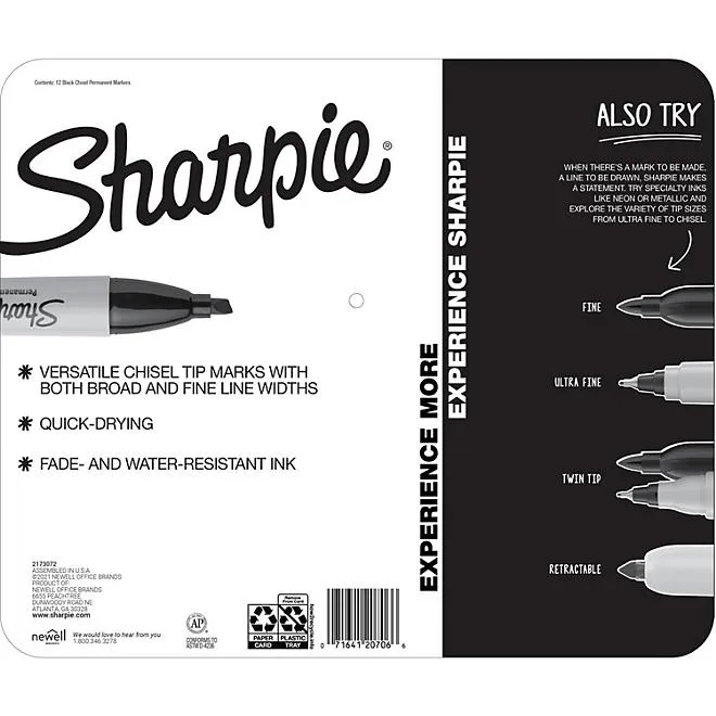 Sharpie Chisel Tip Permanent Markers, Black 12 ct. 3