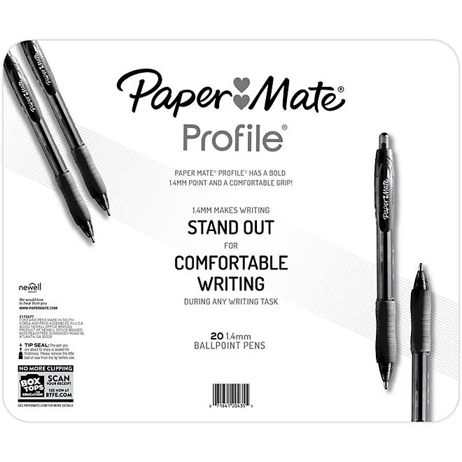 Paper Mate Ballpoint Pen, Profile Retractable Pen, Bold Point 1.4mm, Black, 20 Count 3