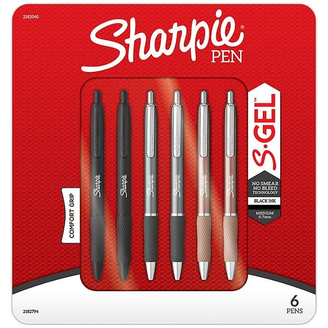 Sharpie Metal Barrel S-Gel Pens, 6-Pack, Medium Point 0.7mm 2