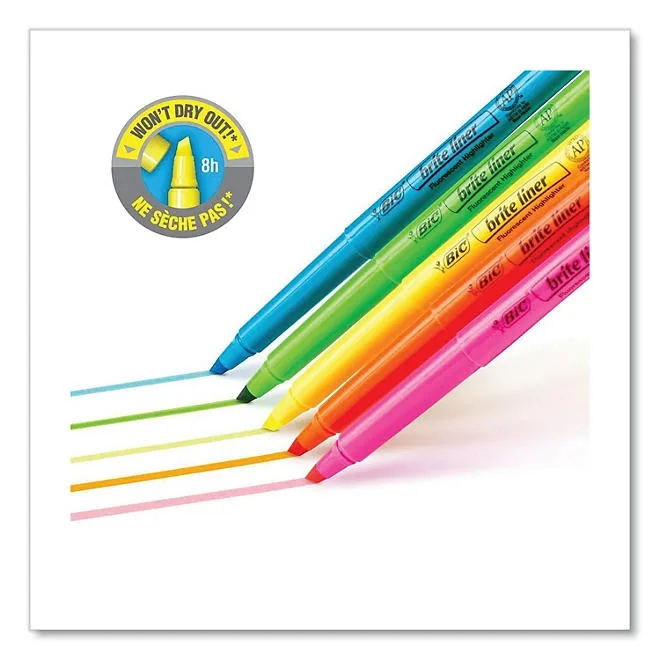 BIC Brite Liner Highlighter, Chisel Tip, Fluorescent Yellow, 12pk. 5