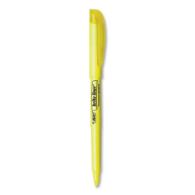 BIC Brite Liner Highlighter, Chisel Tip, Fluorescent Yellow, 12pk. 3