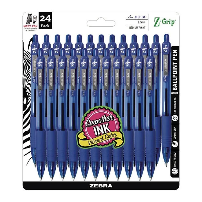 Zebra - Z-Grip Retractable Ballpoint Pen, Blue and Medium - 24/Packs 2