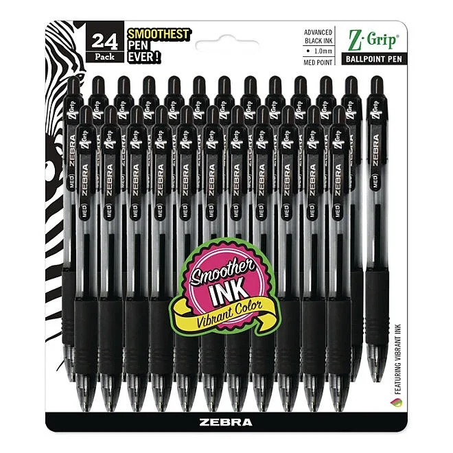 Zebra - Z-Grip Retractable Ballpoint Pen, Black Ink, Medium - 24/Pack 3