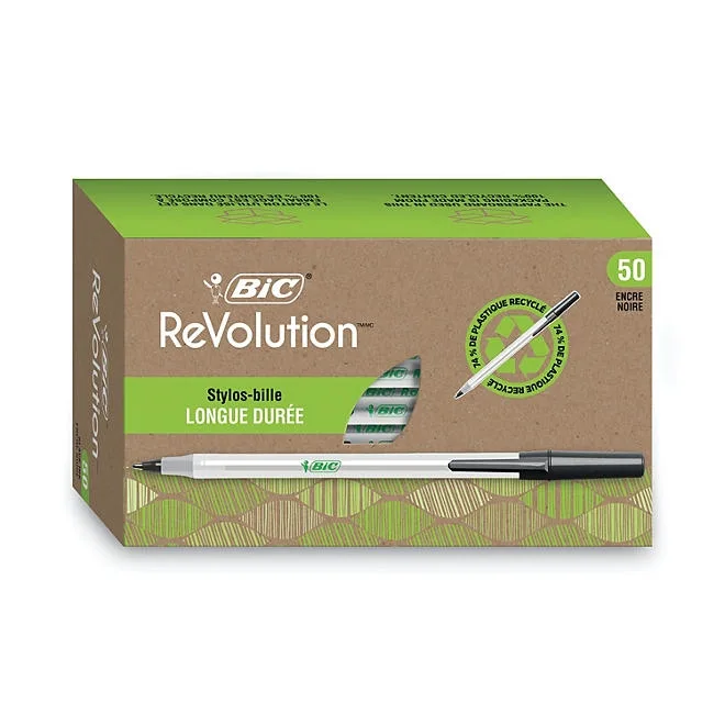 BIC Ecolutions Round Stic Ballpoint Pen, 1mm, Medium, Black Ink, 50ct. 2