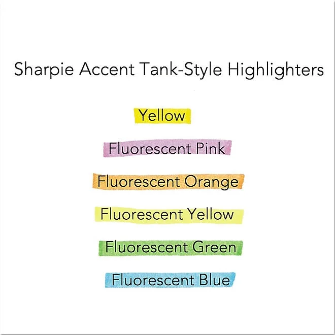 Sharpie Accent - Accent Tank Style Highlighter, Chisel Tip, Assorted Colors - 6 ct. 5