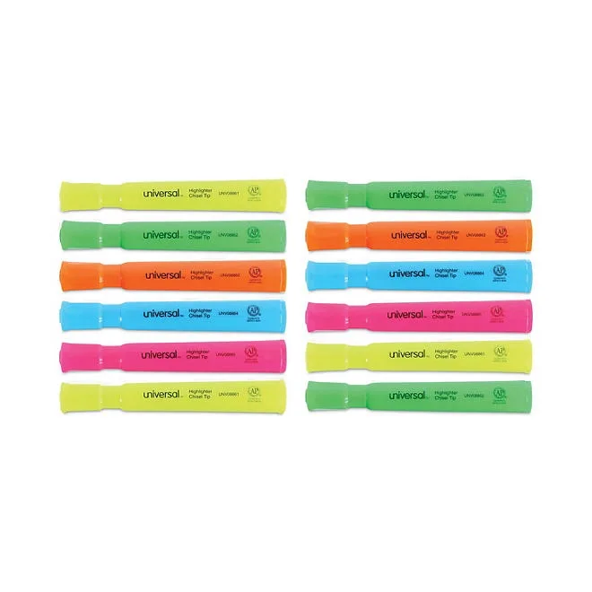 Universal® Desk Highlighter, Chisel Tip, Assorted Colors, 12/Set 4