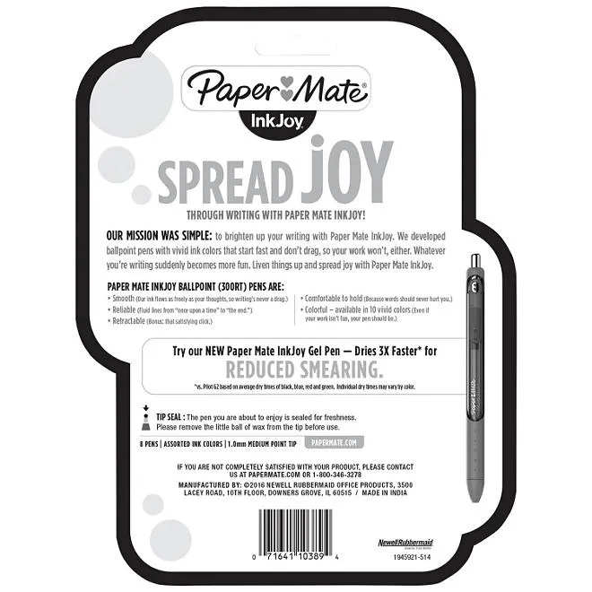 Paper Mate - InkJoy 300RT Ballpoint Pen, Assorted Ink, Medium - 8 Pens 3