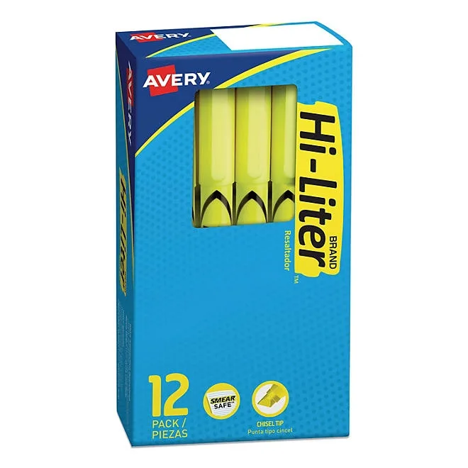 Avery HI-LITER Pen-Style Highlighters, Chisel Tip, Fluorescent Yellow, Dozen 2