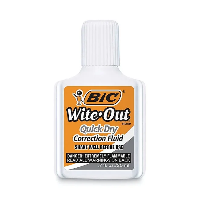BIC Wite-Out Quick Dry Correction Fluid, 20 ml Bottle, White, 3pk. 3