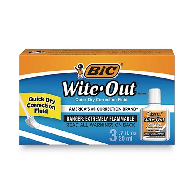 BIC Wite-Out Quick Dry Correction Fluid, 20 ml Bottle, White, 3pk. 2