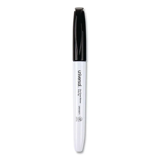 Universal® Pen Style Dry Erase Marker, Fine/Bullet Tip, Black, Dozen 3