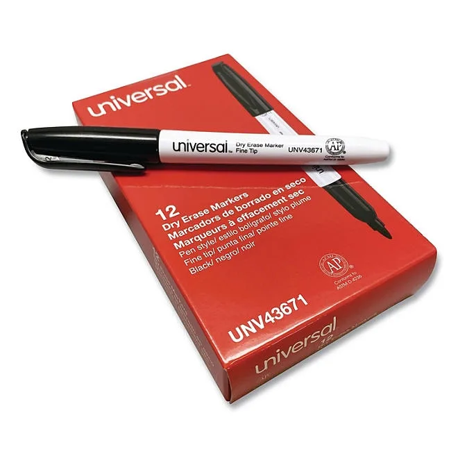 Universal® Pen Style Dry Erase Marker, Fine/Bullet Tip, Black, Dozen 2