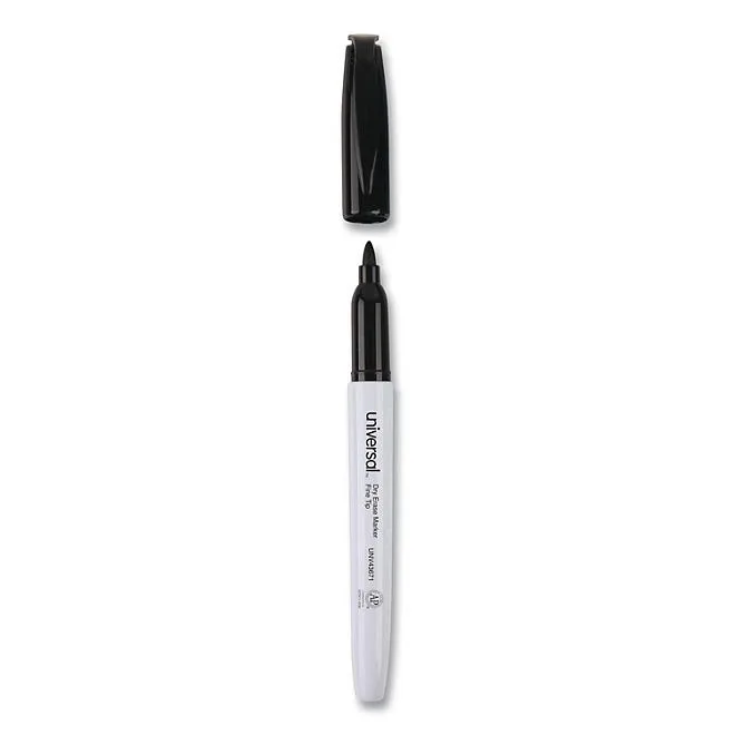 Universal® Pen Style Dry Erase Marker, Fine/Bullet Tip, Black, Dozen 4