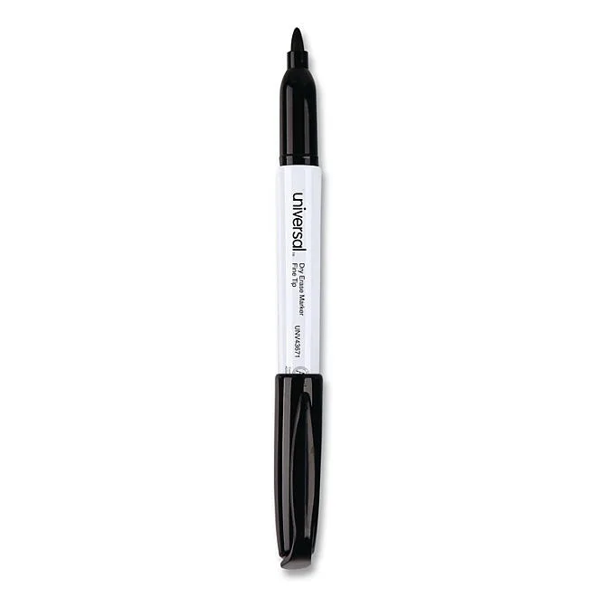 Universal® Pen Style Dry Erase Marker, Fine/Bullet Tip, Black, Dozen 5