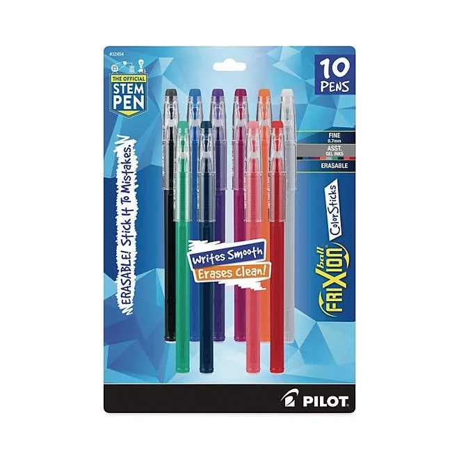 Pilot FriXion ColorSticks Erasable Gel Pen, Stick, Fine 0.7 mm, Assorted Ink and Barrel Colors, 10/Pack 2