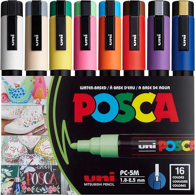 Uni POSCA PC-5M Water-Based Paint Markers, Medium Point (1.8-2.5mm), Assorted Colors, 16 Pack 2