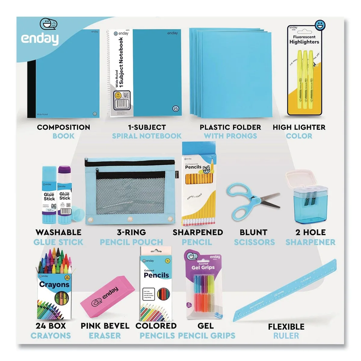 enday Back to School Supplies Kit for Grades K-5, Choose Color 3