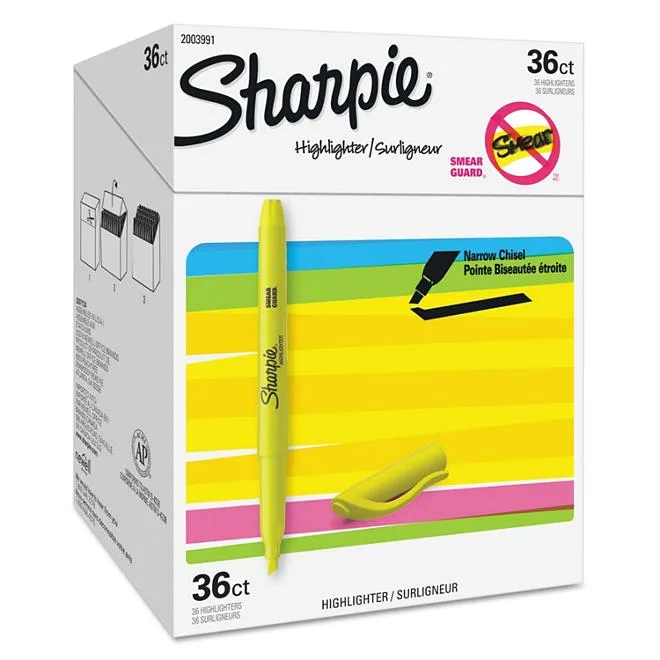 Sharpie Pocket Highlighters - Office Pack, Chisel Tip, Yellow, 36 per pack 2