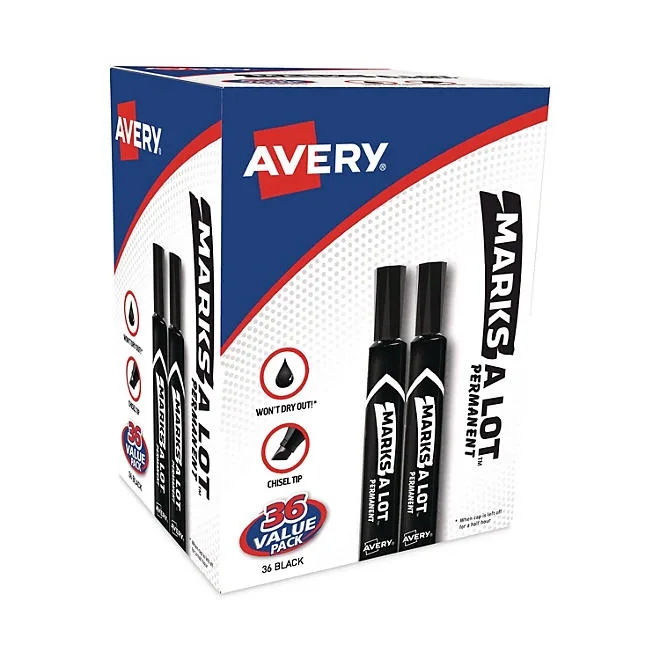 Avery MARKS A LOT Large Desk-Style Permanent Marker Value Pack, Broad Chisel Tip, Black, 36/Pack 2